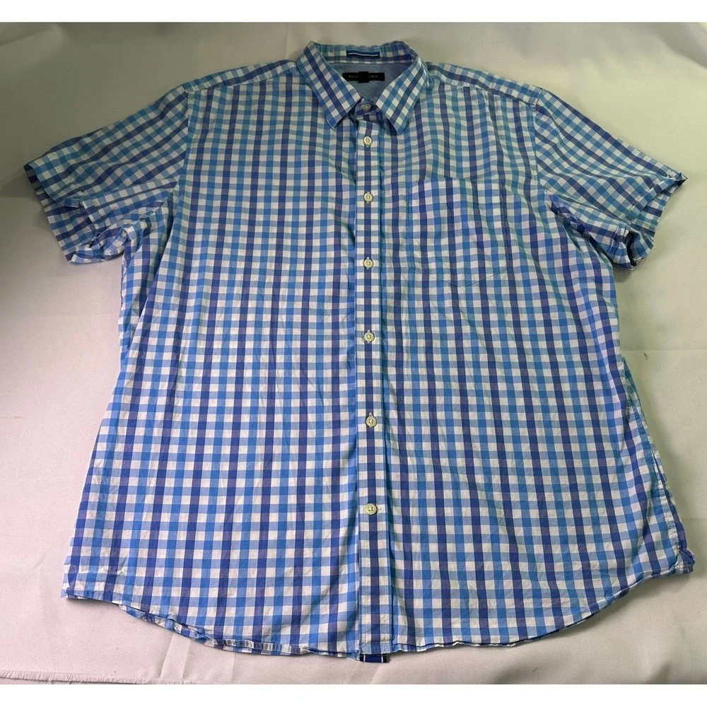 Banana Republic Shirt Men XL Blue White Gingham Check Short Sleeve Cotton Preppy